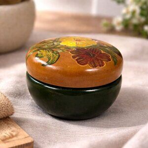 Vintage Hand Painted Floral Wooden Keepsake Trinket Jewelry Box